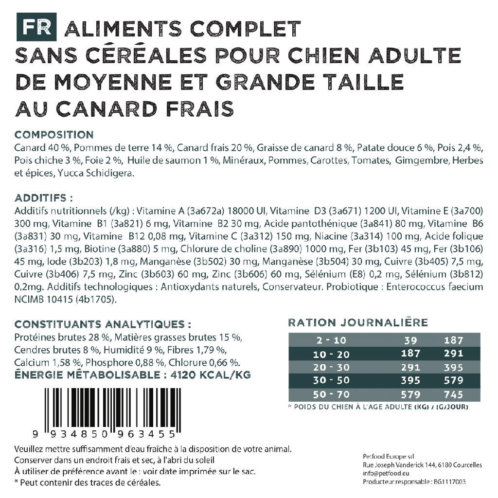 Sans céréales Adulte Canard Frais